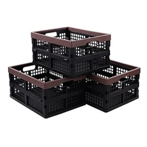 yesdate 3-pack plastic folding baskets, collapsible storage basket/milk crate, 15 l, f
