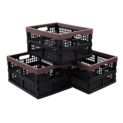 Yesdate 3-Pack Plastic Folding Baskets, Collapsible Storage Basket/Milk Crate, 15 L, f