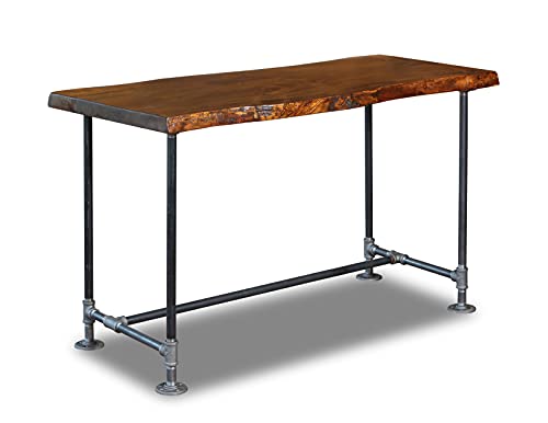 SRLWerks Industrial Pipe Desk Live Edge Top Vintage Table (Honey Pine) — Home Office Desks — Rustic Desk — Wood Desk — Work from Home Desk