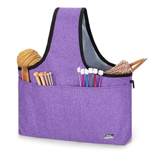 yarwo yarn storage tote, knitting project wrist bag for yarn skeins, knitting needles, wip projects and other knitting supplies, purple (bag only)
