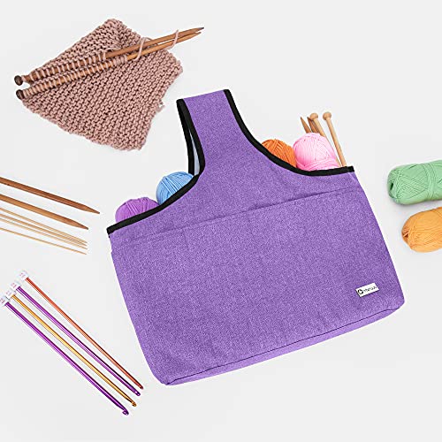 YARWO Yarn Storage Tote, Knitting Project Wrist Bag for Yarn Skeins, Knitting Needles, WIP Projects and Other Knitting Supplies, Purple (Bag Only)