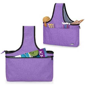 YARWO Yarn Storage Tote, Knitting Project Wrist Bag for Yarn Skeins, Knitting Needles, WIP Projects and Other Knitting Supplies, Purple (Bag Only)