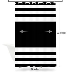 VEGA U Stripe Fabric Shower Curtain for Bathroom, Modern Bath Decor with Hooks, Hotel Quality, 72x72 Inch, Balck and White