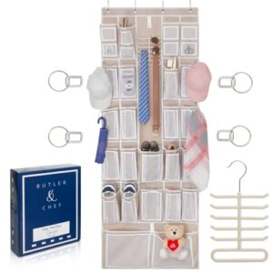 bc butler & chef over door shoe organizer extra large with 51 pockets - with hanging rack rings & storage accessories - for behind back of door or closet, strong 800d fabric, wall mountable, holder