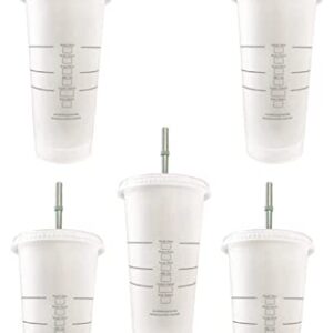Starbuck 5 Pack Bundle - Reusable Frosted 24 oz Cold Cup with Lid and Green Straw w/Stopper