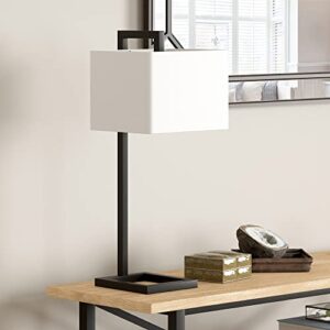 grayson 26" tall table lamp with fabric shade in blackened bronze/white