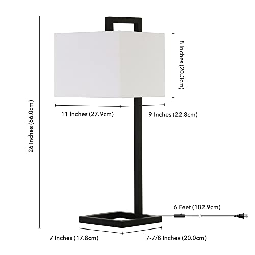 Grayson 26" Tall Table Lamp with Fabric Shade in Blackened Bronze/White