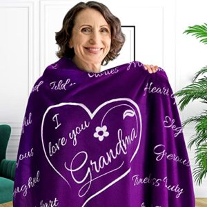 mothers day gifts for grandma, gifts for grandma blanket, grandma gifts from grandkids, best grandma gifts, grandma birthday gifts from grandchildren, throw blanket 65”x50” (purple)