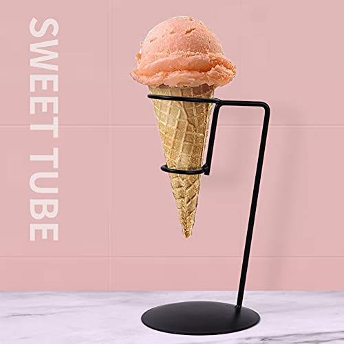 Ice Cream Rack Ice Cream Holder Stand, Iron Ice Cream Cone Holder Stand with Base to Display Snow Cones Sushi Hand Rolls Popcorn French Fries Sweets