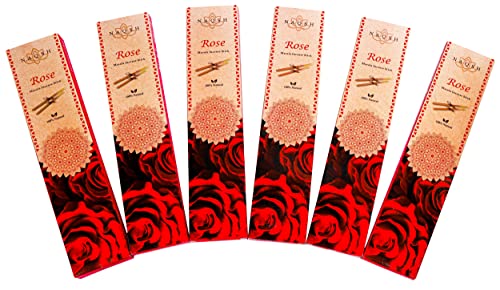 NAQSH Masala Incense Sticks 125gm - 6x20 Pack, Total 120 Sticks 100% Organic Hand Rolled Natural Fragrances with Free Wood Holder for Aromatherapy & Meditation, Yoga, Positivity & Relax (Rose)