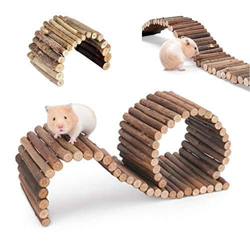 PINVNBY Hamster Suspension Bridge Ladder Rodents Natural Wooden Arch Bendable Bridge Chew Toy Long Climbing Ladder for Hamster Guinea Chipmunk Pig and Other Small Animals (2 Kinds Length)