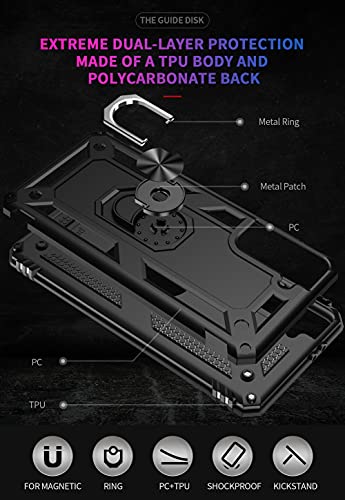 Samsung Galaxy S21 FE 5G Case with HD Screen Protectors, Androgate Military-Grade Metal Ring Holder Kickstand 15ft Drop Tested Shockproof Cover Case for Samsung Galaxy S21 FE Black