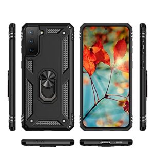 Samsung Galaxy S21 FE 5G Case with HD Screen Protectors, Androgate Military-Grade Metal Ring Holder Kickstand 15ft Drop Tested Shockproof Cover Case for Samsung Galaxy S21 FE Black