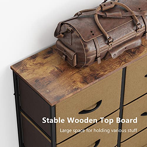 FEZIBO Dresser Organizer, Chest of Drawers-Dresser for Bedroom, Hallway, Entryway, Closets, Furniture Storage Tower-Steel Frame, Wood Top, 6 Drawers Organizer Units-Coffee and Brown