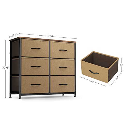 FEZIBO Dresser Organizer, Chest of Drawers-Dresser for Bedroom, Hallway, Entryway, Closets, Furniture Storage Tower-Steel Frame, Wood Top, 6 Drawers Organizer Units-Coffee and Brown