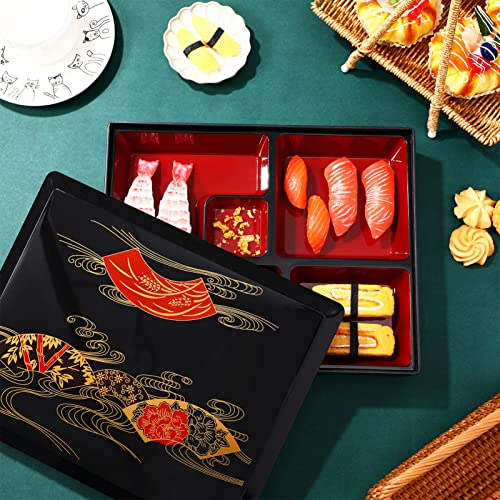 DOITOOL Japanese Bento Box Traditional Bento Box Japanese Sushi Tray Lunch Box Plastic Snack Serving Tray with Lid for Home Restaurant