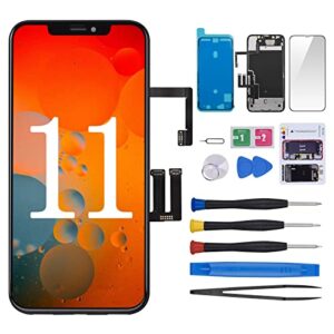 for iphone 11 screen replacement 6.1” with ear speaker and proximity sensor, 3d touch lcd display digitizer full assembly with front earpiece repair tools, hd glass fix kits for a2111, a2223, a2221