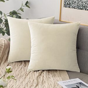 comvi cream throw pillows for couch - decorative pillows, inserts & covers set of 4 (2 pillow covers 18x18 + 2 pillow inserts 20x20)- couch pillows for living room - velvet sofa pillows & cushions