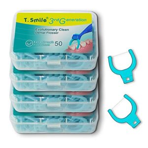 T.Smile Evolutionary Clean Dental Flossers, Kit of Refills Plus Mid-Length Handle (200 Extra-Strength Refills)