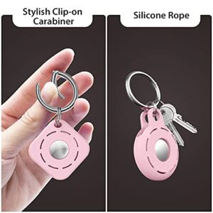 MILPROX Silicone Case Compatible for AirTag (2021) 2 Pack, Soft Anti-Scratch Shockproof Protective Full Body Air Tag Skin Cover with Keychain Carabiner and Rope for AirTag Finder - Pink