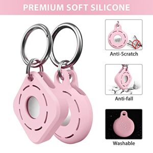 MILPROX Silicone Case Compatible for AirTag (2021) 2 Pack, Soft Anti-Scratch Shockproof Protective Full Body Air Tag Skin Cover with Keychain Carabiner and Rope for AirTag Finder - Pink