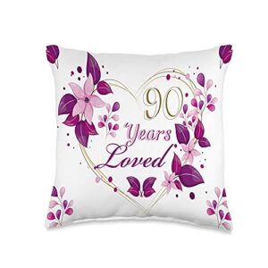 90th birthday for women, grandma, mother happy 90th birthday grandma mother's day 90 years loved throw pillow, 16x16, multicolor