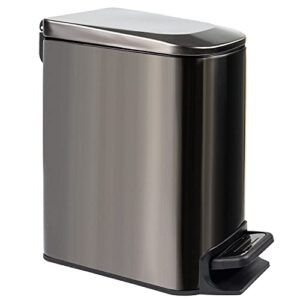 linan 6 litter1.6 gallon rectangular step bathroom trash can with removable inner basket, garbage can with lid for bathroom, powder room, bedroom, black stainless steel
