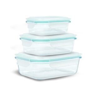 ehi's glass food storage containers set - meal prep container with locking lids - 100% leakproof, bpa-free & airtight portion control lunch containers, freezer-to-oven-safe food containers, set of 3