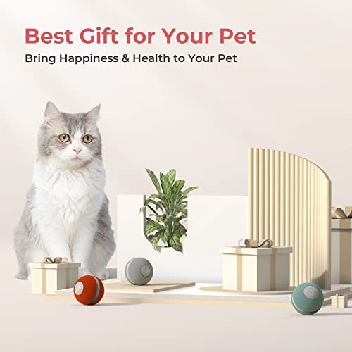 Cheerble Smart Interactive Cat Toy, Automatic Moving Bouncing Rolling Ball for Indoor Cat Kitten, Peppy Pet Ball with Lights and Bell, Red