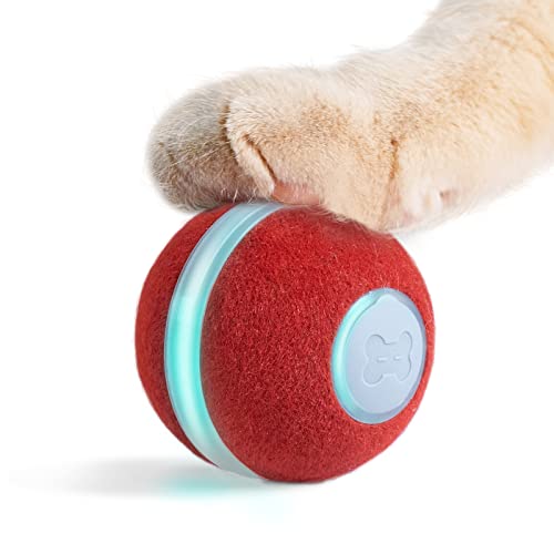 Cheerble Smart Interactive Cat Toy, Automatic Moving Bouncing Rolling Ball for Indoor Cat Kitten, Peppy Pet Ball with Lights and Bell, Red