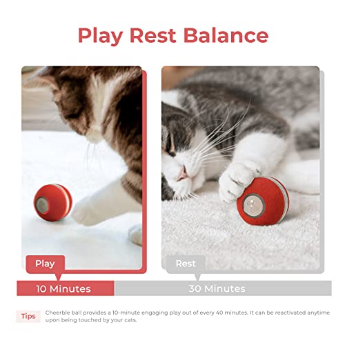 Cheerble Smart Interactive Cat Toy, Automatic Moving Bouncing Rolling Ball for Indoor Cat Kitten, Peppy Pet Ball with Lights and Bell, Red