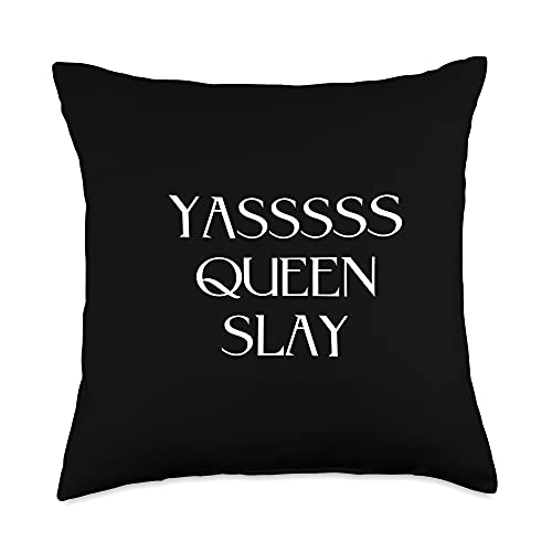 KMD Trendy Designs Yasssss Queen Slay Cute Funny Trendy Design Throw Pillow, 18x18, Multicolor