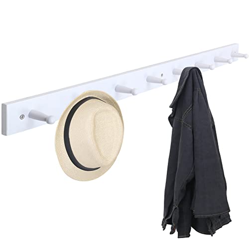 WEBI Coat Rack Wall Mounted Long,34'' Clothes Rack Wall Coat Hanger,Wood Coat Hooks Wall Mounted,Hat Rack for Wall,Peg Rack,8 Hooks for Hanging Coats,Clothing,Jacket,White