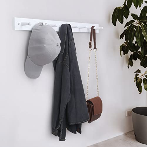 WEBI Coat Rack Wall Mounted Long,34'' Clothes Rack Wall Coat Hanger,Wood Coat Hooks Wall Mounted,Hat Rack for Wall,Peg Rack,8 Hooks for Hanging Coats,Clothing,Jacket,White