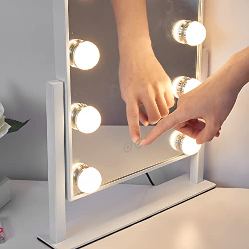 Kotdning Vanity Mirror with Lights,Lighted Vanity Mirror with 9 Dimmable Bulbs for Dressing Room & Bedroom,3 Color Lighting,Modes Detachable 10x Magnification 360°Ratation(White)