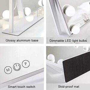 Kotdning Vanity Mirror with Lights,Lighted Vanity Mirror with 9 Dimmable Bulbs for Dressing Room & Bedroom,3 Color Lighting,Modes Detachable 10x Magnification 360°Ratation(White)