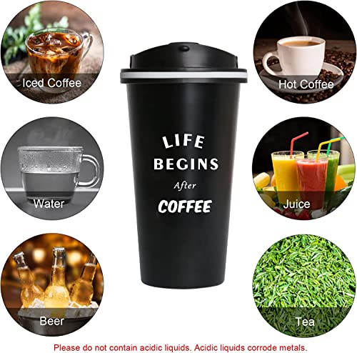 Leobena Vacuum Insulated Double-walled Coffee Tumbler, Vacuum Stainless Steel Coffee Mug with Leak-proof Lid, Water bottle for Cold and Hot Drinks(Black)