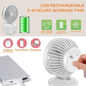 Portable Small Quiet Personal Fan Misting Mini Spray Desk Fan USB Rechargeable Battery-Operated Handheld Fan for Travel Home, Office, Classroom, Outdoor, Mother's Day Gifts