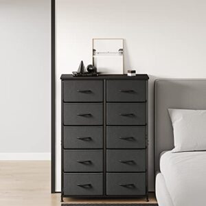 FEZIBO Dresser Organizer, Chest of Drawers-Dresser for Bedroom, Hallway, Entryway, Closets, Furniture Storage Tower-Steel Frame, Wood Top, 10 Drawers Organizer Units-Black Grey