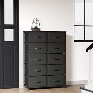 FEZIBO Dresser Organizer, Chest of Drawers-Dresser for Bedroom, Hallway, Entryway, Closets, Furniture Storage Tower-Steel Frame, Wood Top, 10 Drawers Organizer Units-Black Grey