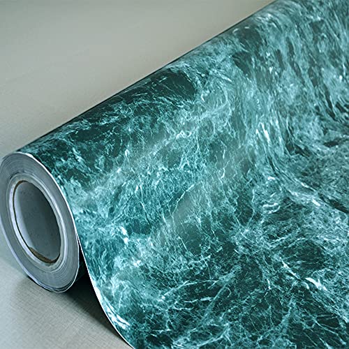 HDsticker Self Adhesive Vinyl Glossy Green Marble Granite Contact Paper for Kitchen Countertop Table Desk Walls Furniture Decal Removable Waterproof 15.7X117 Inches