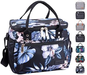 tomule insulated lunch bag reusable floral cooler tote bag, soft freezable lunch box holder, durable portable leakproof thermal lunch container for women men kid office work school picnic travel beach