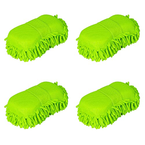 4 Pack Car Wash Mitt, BELPAIR Microfiber Sponge Cleaning Mitten for Window Cleaner, Non Scratch Sponges Auto Supplies Duster Kit Premium Washing Scrub Foam for Care Tools Foaming Cleaner (Green)