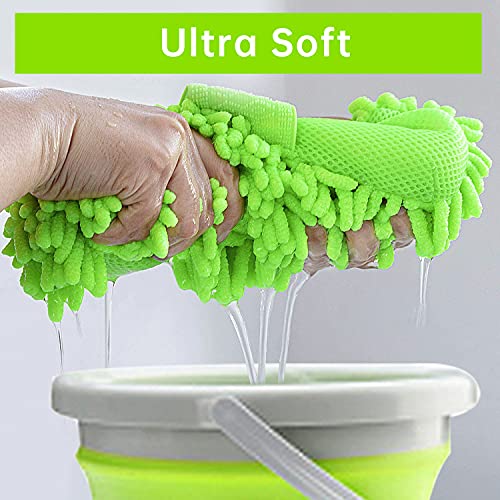 4 Pack Car Wash Mitt, BELPAIR Microfiber Sponge Cleaning Mitten for Window Cleaner, Non Scratch Sponges Auto Supplies Duster Kit Premium Washing Scrub Foam for Care Tools Foaming Cleaner (Green)