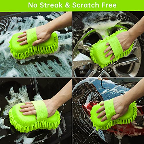 4 Pack Car Wash Mitt, BELPAIR Microfiber Sponge Cleaning Mitten for Window Cleaner, Non Scratch Sponges Auto Supplies Duster Kit Premium Washing Scrub Foam for Care Tools Foaming Cleaner (Green)