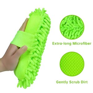 4 Pack Car Wash Mitt, BELPAIR Microfiber Sponge Cleaning Mitten for Window Cleaner, Non Scratch Sponges Auto Supplies Duster Kit Premium Washing Scrub Foam for Care Tools Foaming Cleaner (Green)