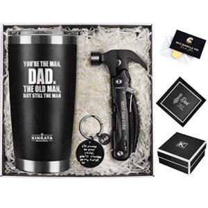 birthday gifts for dad from daughter, son, kids - father day gifts box basket who have everything for dad, husband, men best christmas package idea 20oz tumbler all in one hammer multitool set