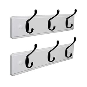 Coat Rack Wall Mount(2 Pack), Rustic Coat Hanger with 3 Hooks (15.6"L), Sturdy Hat Rack for Wall Hanging Coat Hat Key Mask Sunglasses Towel Cup, for Entryway Closet Bathroom Kitchen, White