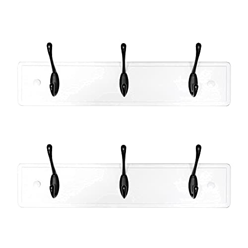 Coat Rack Wall Mount(2 Pack), Rustic Coat Hanger with 3 Hooks (15.6"L), Sturdy Hat Rack for Wall Hanging Coat Hat Key Mask Sunglasses Towel Cup, for Entryway Closet Bathroom Kitchen, White