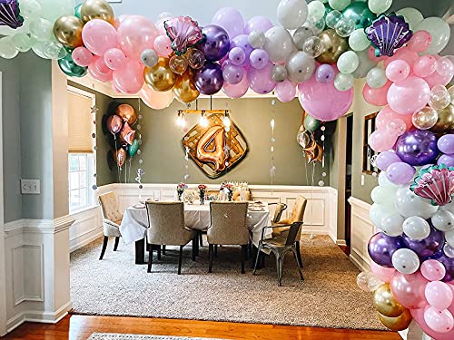 GIHOO 150pcs Mermaid Tail Balloon Garland Arch Kit, Mermaid Theme Girl Birthday Party Decorations Under the Sea Mermaid Balloons Baby Shower Party Supplies